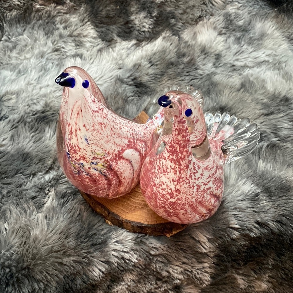 Two Glass Art red Birds with black beaks